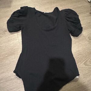Women's Black Puff Sleeve Freepeople Bodysuite